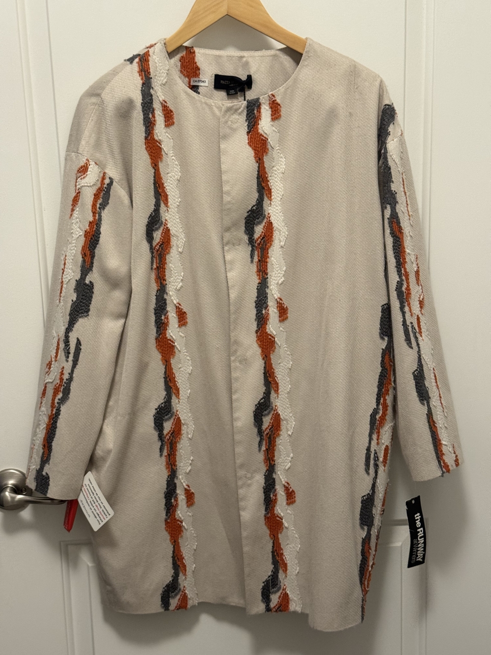 Piazza Sempione Cream Embroidered Long Blazer with Orange, Ivory & Gray Accents